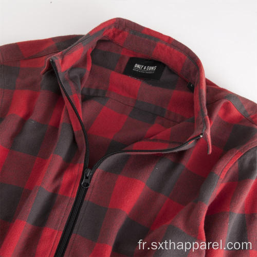 Chemise d&#39;hiver à manches longues zippée à carreaux rouge pour homme
